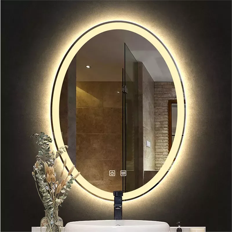

NEW2023 Smart Makeup LED Bathroom Vanity Mirror 3 Color Adjustable Back Light Decorative Mirror For Hotel Bedroom With Demist