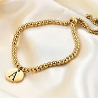 yw gairu 26 letters stainless steel bead women bracelet adjustable 18k gold simple titanium bracelet diy jewelry