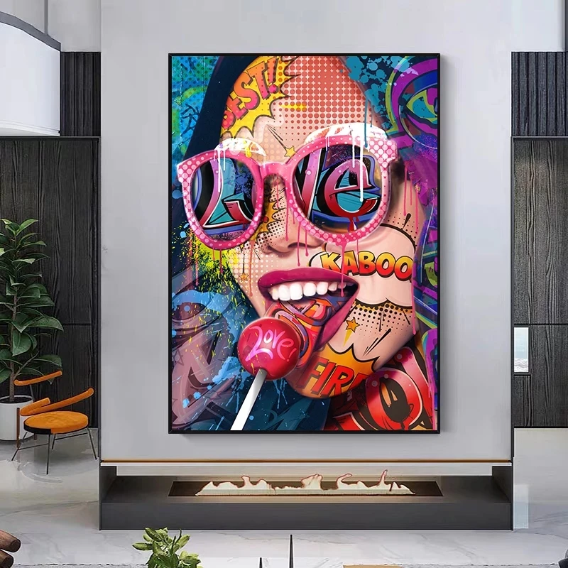 

Pop Art Graffiti Girl Portrait Wall Art Painting Posters and Prints Cuadros Wall Art Pictures for Living Room Home Decor
