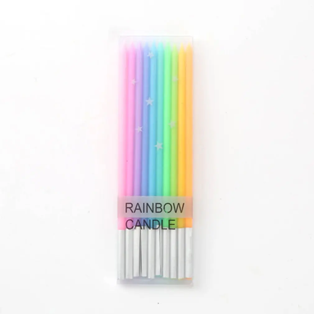 Свечи для торта радужного цвета металлические длинные тонкие свечи дня рождения
