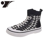 fashion houndstooth high top shoes womens new mesh platform shoes comfortable light elevated casual shoes sneaks women
