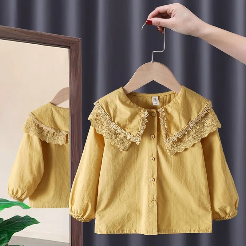 

Spring Autumn Girls Blouses Kids Shirts Long Sleeve Shirts Children's Tops Lace Princess Bottoming Shirts 2022 New Baby Clothing