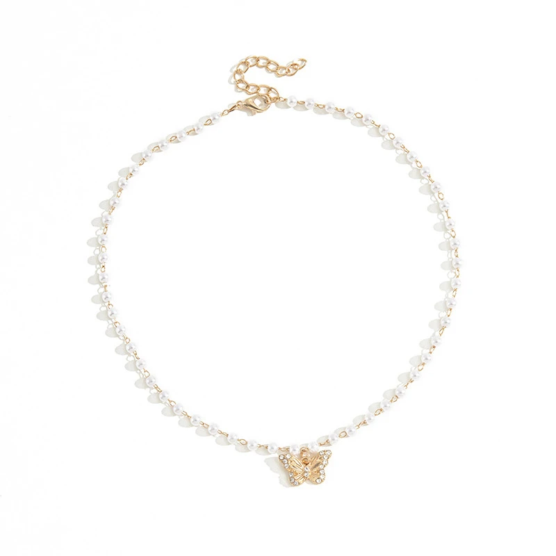 

PTQASP Vintage Pearl Butterfly Pendant Choker Necklace for Women Girls 2023 Fashion Rhinestone Clavicle Chain Necklace Jewelry