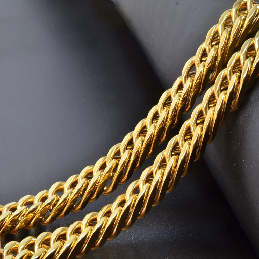 10mm Mens Double Weave Necklace Stainless Steel 18K Gold Plated Hip Hop Fashion