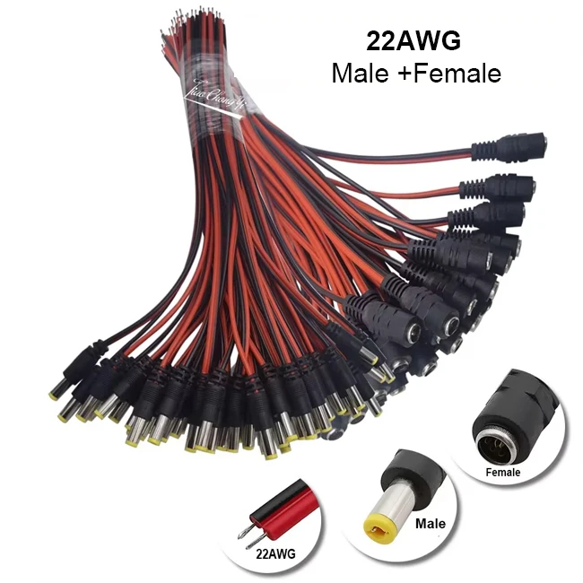 

22AWG 5,5x2,1 мм кабель питания постоянного тока «папа + гнездо» для камеры видеонаблюдения, адаптер питания, длина 24 см
