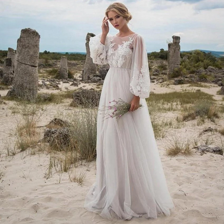 

2022 New Style Wedding Dress for Women's Fashion O-neck Puff Sleeve Lace Dresses Bridesmaid's Gown White Dress Strawberry Dress
