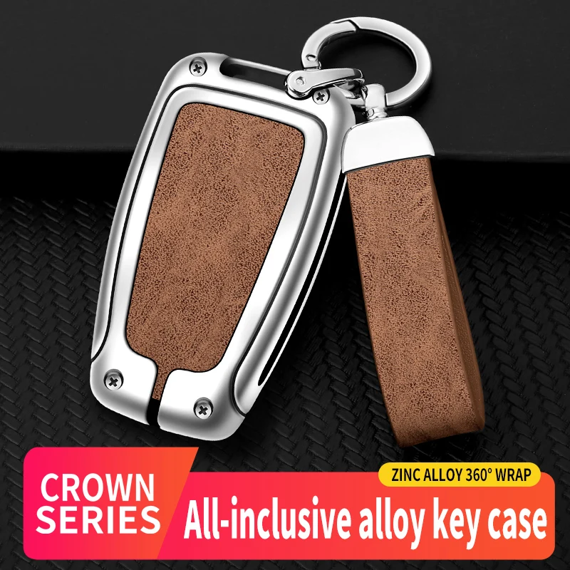 

Alloy And Leather Car Protector Key Case Cover Shell For Toyota Crown Auris Land Cruiser 200 Auto Keychain Accessories
