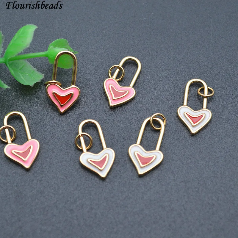 

10pc Gold Plated Color Retaining Cute 10X18mm Metal Heart Shape Enamel Charms for Bracelets Necklace Making