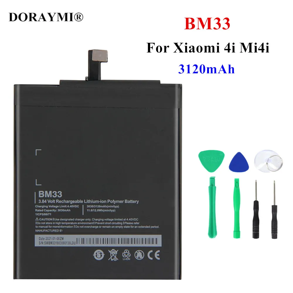 

Original BM33 Battery Replacement For Xiaomi Mi 4i Mi4i Genuine Phone High Quality Lithium Batteries 3120mAh