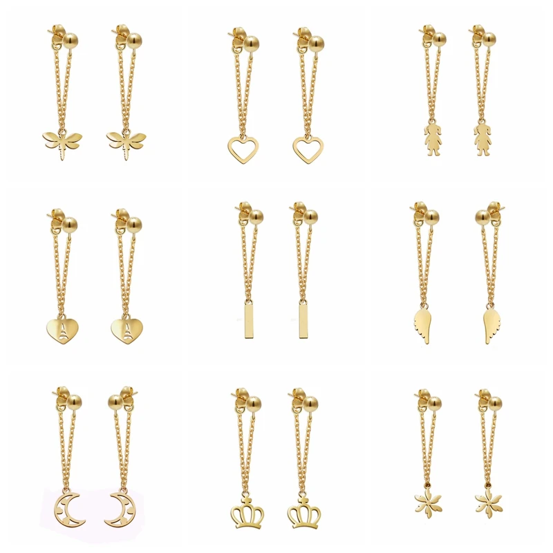 

12Pairs mixed bulk Wholesale Gold Color Stainless Steel Piercing Heart Animal Dangle Earrings for Women Punk Rock Hiphop Earring