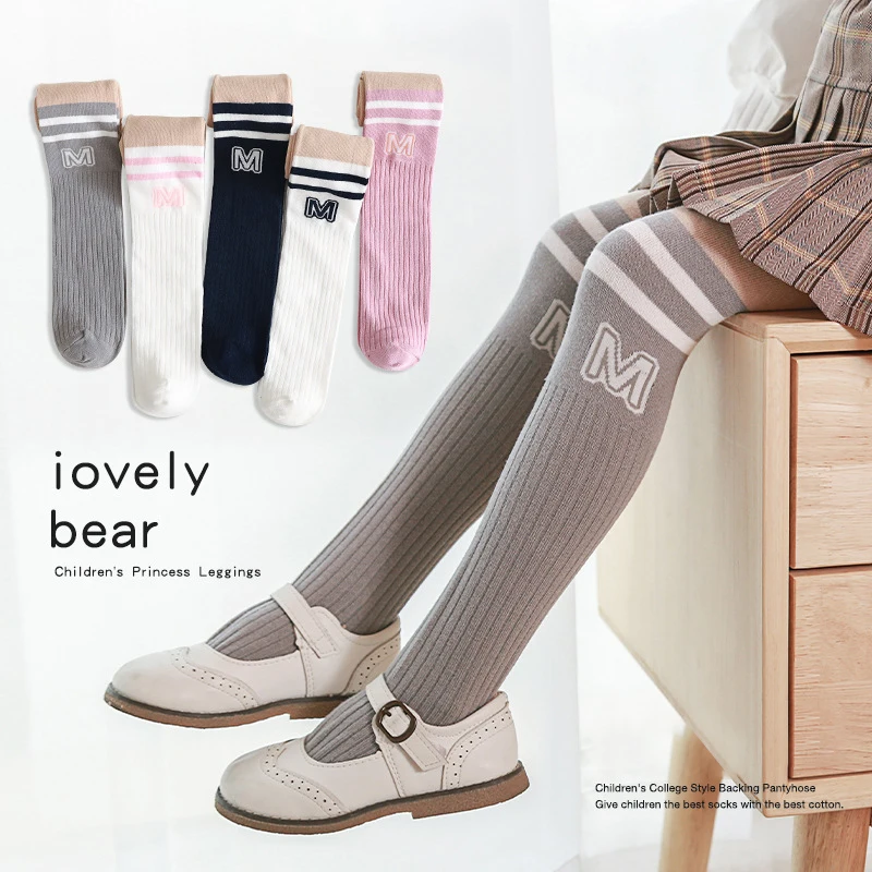 

2022 Korean Stitching Stripes M College Style Pants Baby Stocking Tights Autumn Winter Cotton Children Legging Pantyhose Socks