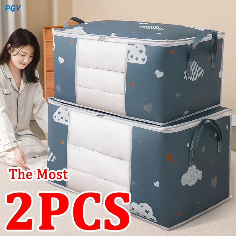 

2PCS/1PCS Big Capacity Quilt Clothes Storage Bag Dustproof Closet Storage Moisture Proof Duvet Blanket Sorting Bags Organizer