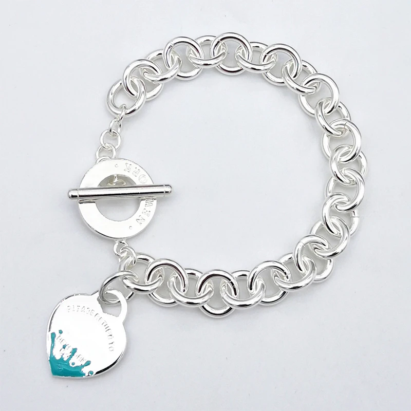 

Tifine1:1 925 sterling silver classic fashion green enamel Splash Heart pendant bracelet, women's birthday luxury jewelry gift