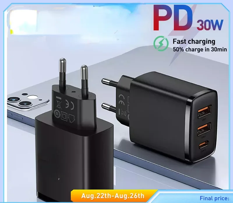 

2023NEW USB Type C Charger 30W Charger Quick Charge 13 12 Pro Max QC3.0 PD 20W Fast Charging