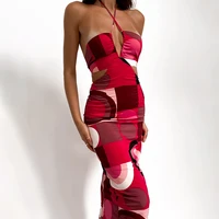 elegant dress sleeveless hollow strap dress bandage fashion 2022 womens printed mid length dress club party