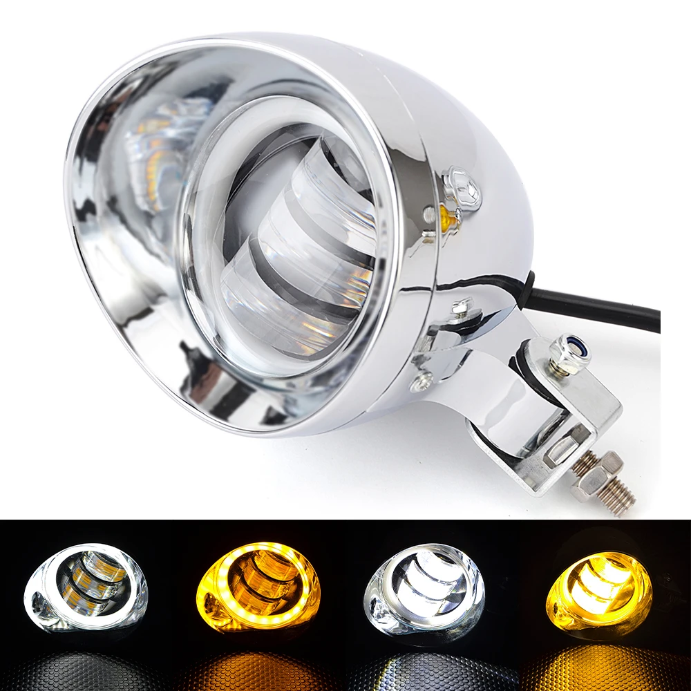 

25 Вт 4 дюйма хромированная фара для мотоцикла, передняя ретро светодиодная противотуманная фара для круизеров, чопперов, кафе-гонщиков на заказ