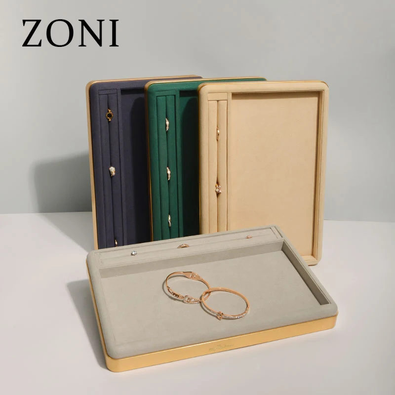 Luxury Jewelry Store High Leve Microfiber Display Tray Rectangular Earring Necklace Holder Bracelet Show Case Ring Organizer