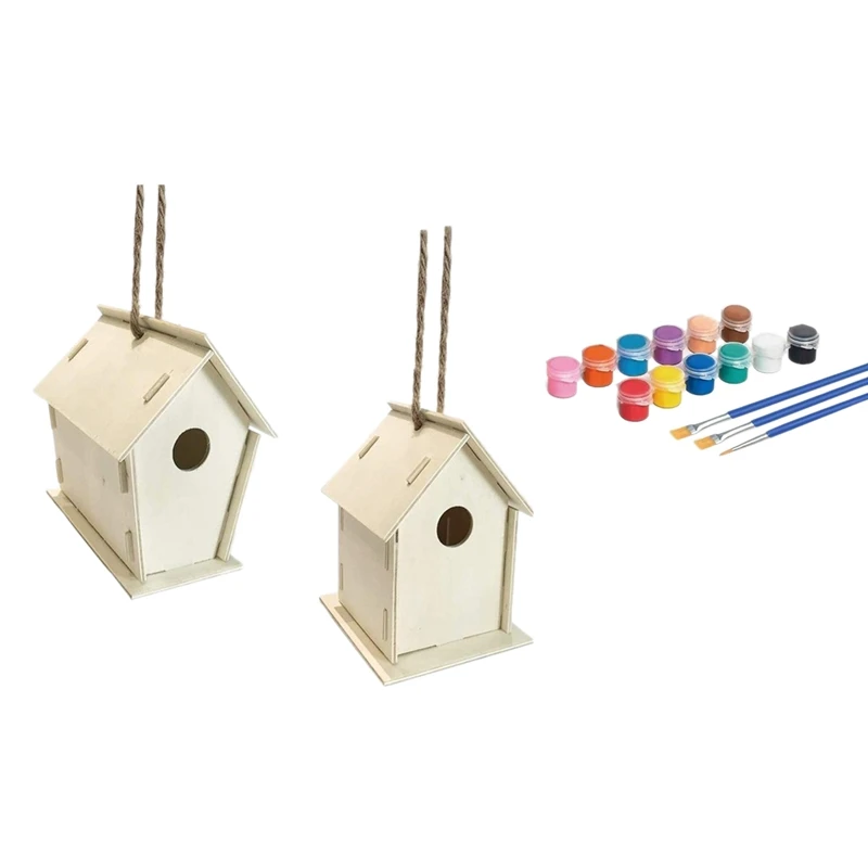 

34 Pcs DIY Bird House Kit-Build and Paint Birdhouse Unfinished Paintable Bird House for Kids to Build Wooden Arts