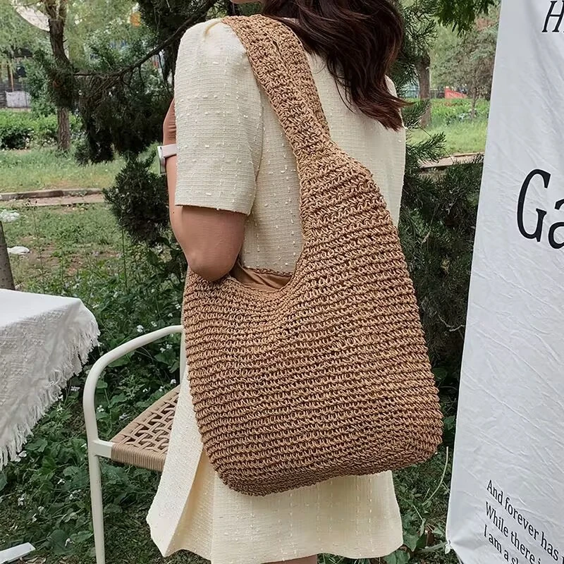 Trend handmade woven bags casual large capacity beach bag Lady Tote Vacation Shoulder Bag Summer Shopping Travel Bag