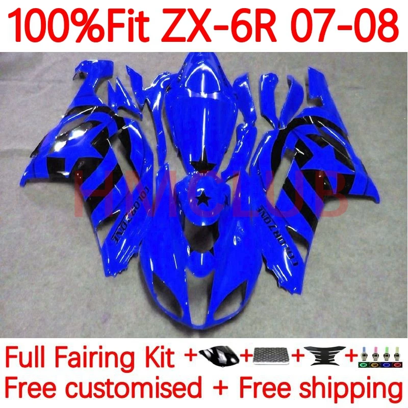 

OEM инъекция для KAWASAKI NINJA ZX-6R ZX636 ZX 636 6R 6 R ZX-636 ZX6R 2007 2008 600CC ZX600 07 08 обтекатель 57No.77 синие звезды