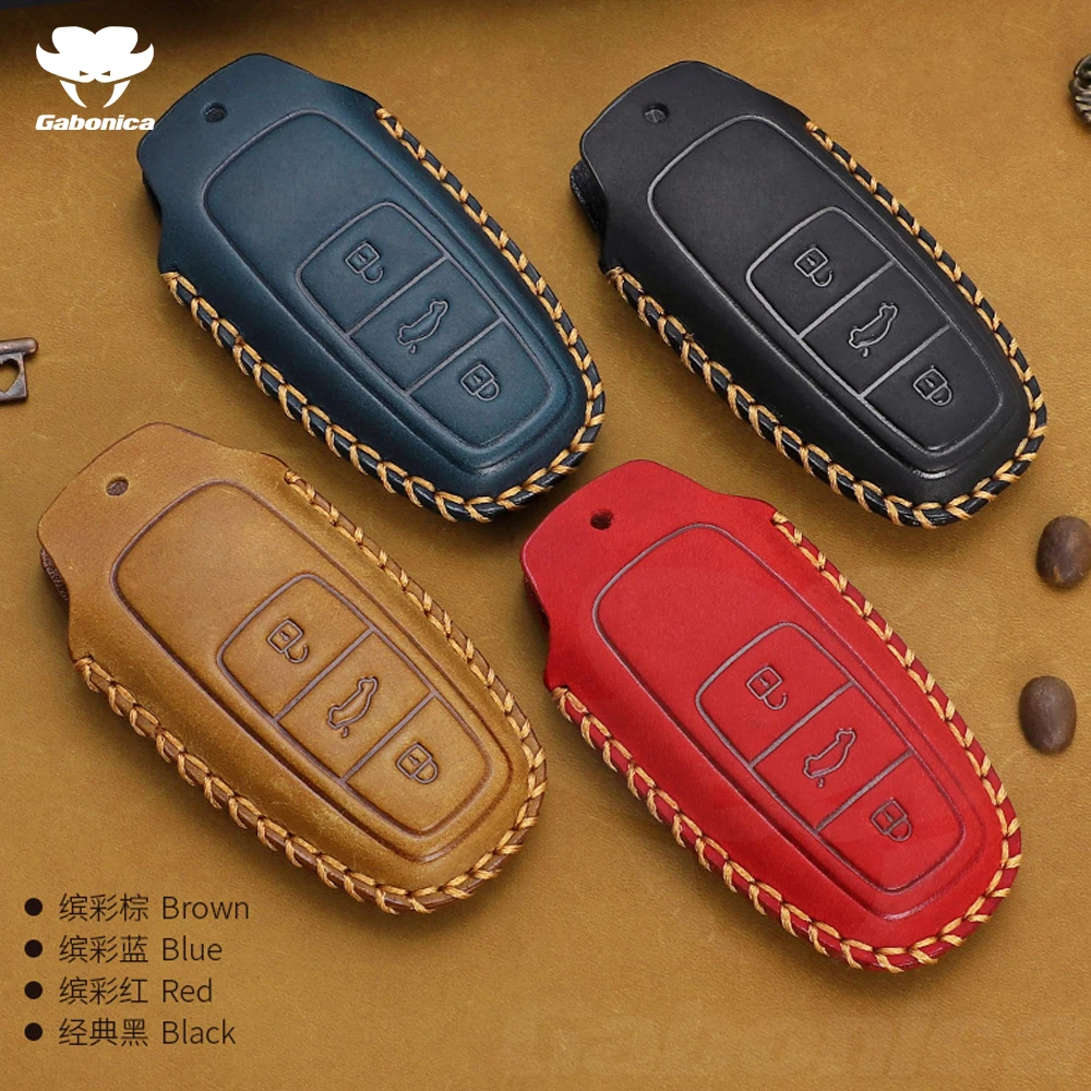 Leather Car Key Case For Audi A1 A3 A4 A5 A6 A7 A8 B9 Q5 Q7 R8 S5 S7 Q8 TT RS Remote Fob Shell Cover Protector Keyless Bag | Автомобили и