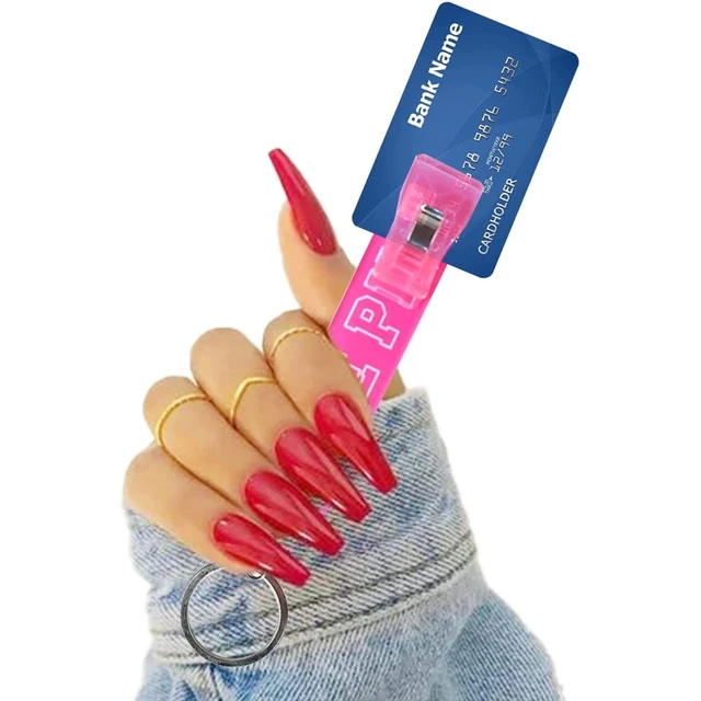 Card Grabber for Long Nails-Cool Acrylic Credit Card Puller|Cute Long Nail  ATM Debit Card Clip Keychain for Women Girls Gifts