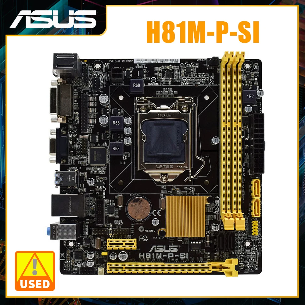 

ASUS H81M-P-SI Motherboard 1150 Motherboard DDR3 Xeon E3 1270 v3 Core i5 4670k Cpus 16GB Intel H81 HDMI SATA2 USB2.0 PCI-E X16