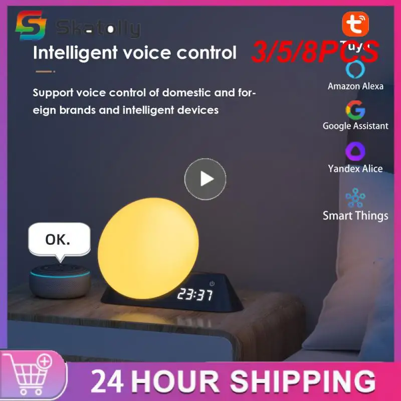 

3/5/8PCS For Bedroom Works With Alexa Google Home Nightlight Clock Tuya App Led Night Light 10 Colors Wake Up Smart Light