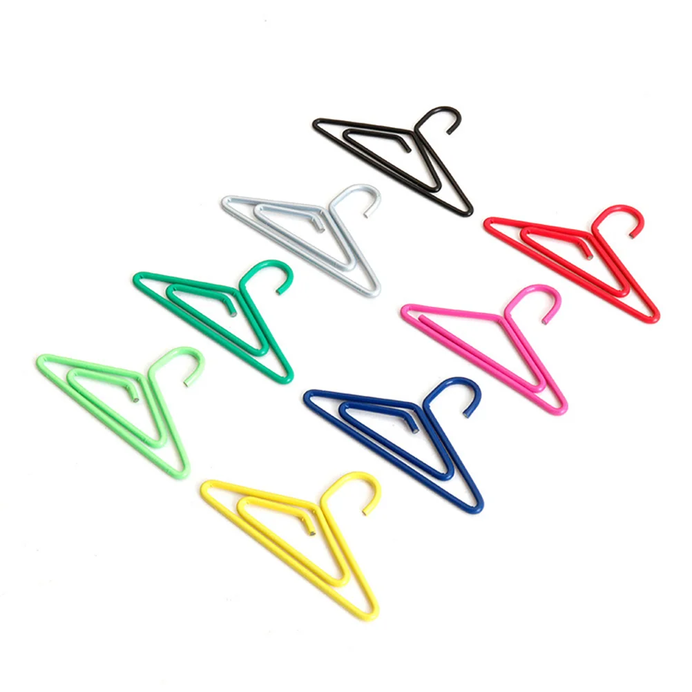 

50pcs Creative Mini Clothes Hanger Shaped Paper Clip Adorable Paper Holder Creative Simple Metal Bookmark Paper Clamp (Colorful