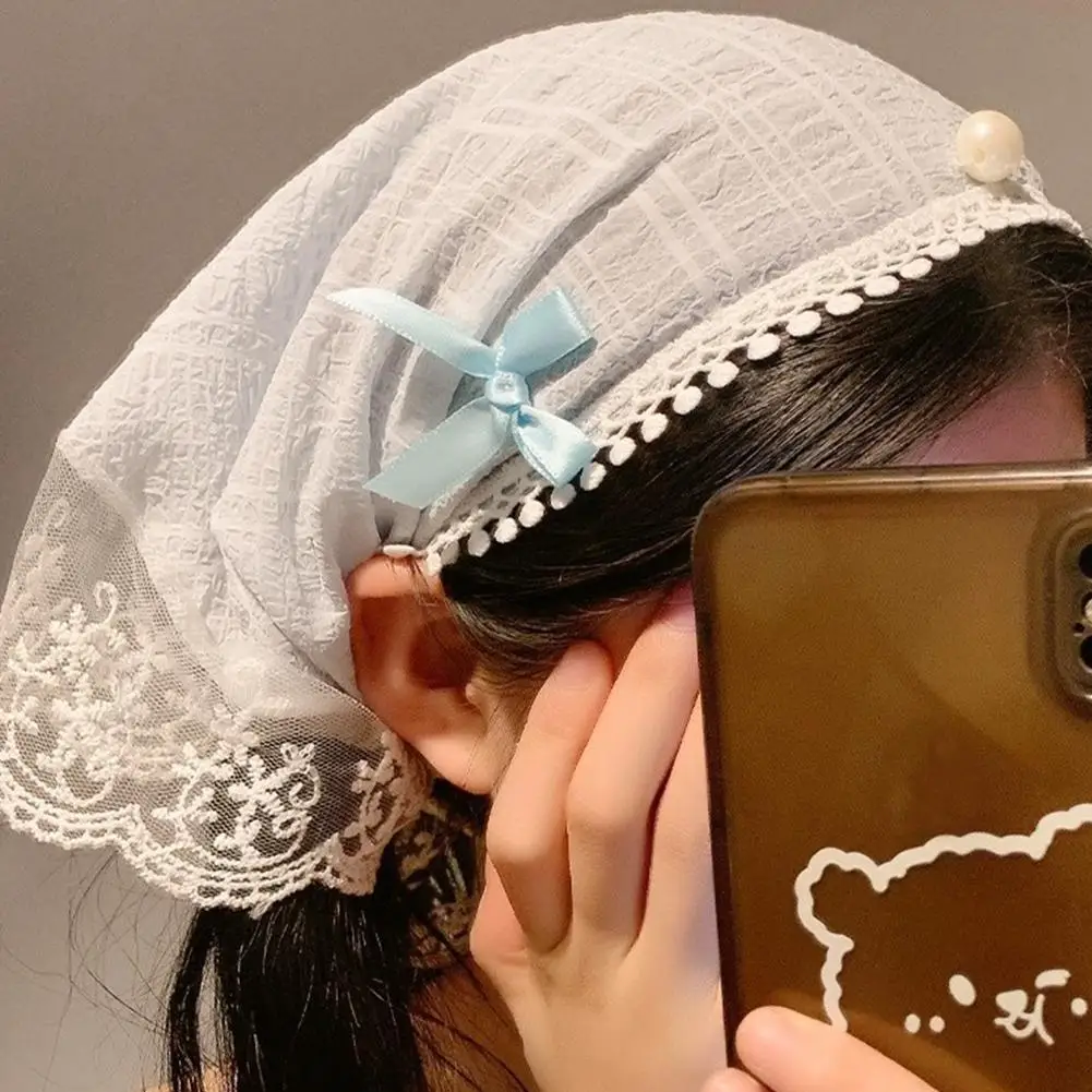 Жемчужный кружевной треугольный шарф головной платок для женщин во Французском