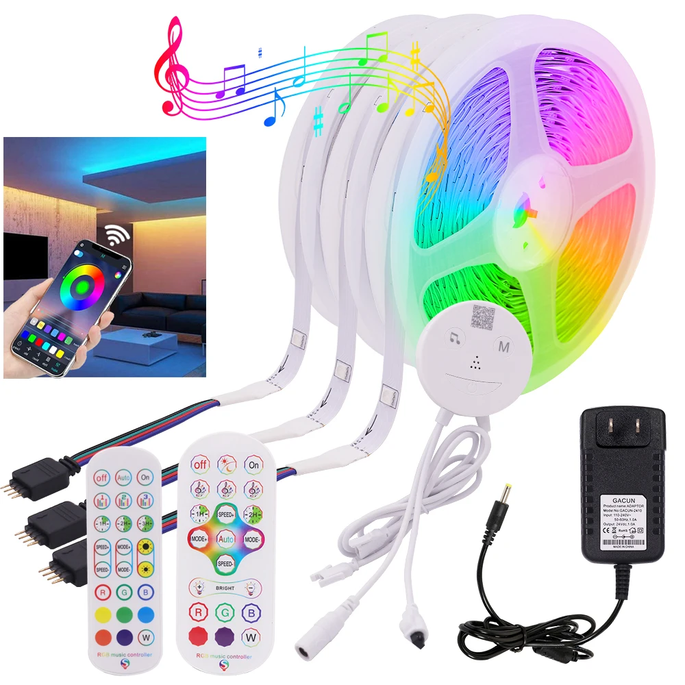 Светодиодная RGB лента, гибкая лампа для подсветки телевизора, с поддержкой Bluetooth, Wi-Fi, с инфракрасным управлением через приложение, 24 В, 5050, 5 м, 10 м, 15 м, 20 м, 30 м, 40 м