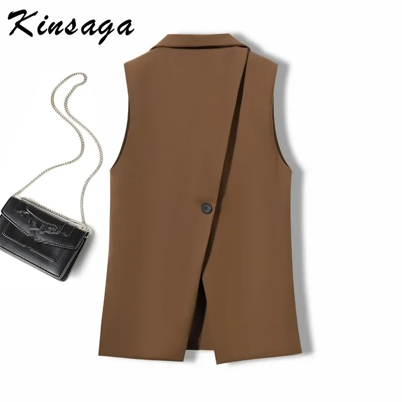 Дизайнерский кофейный пиджак жилет с двумя пуговицами корейский кардиган без