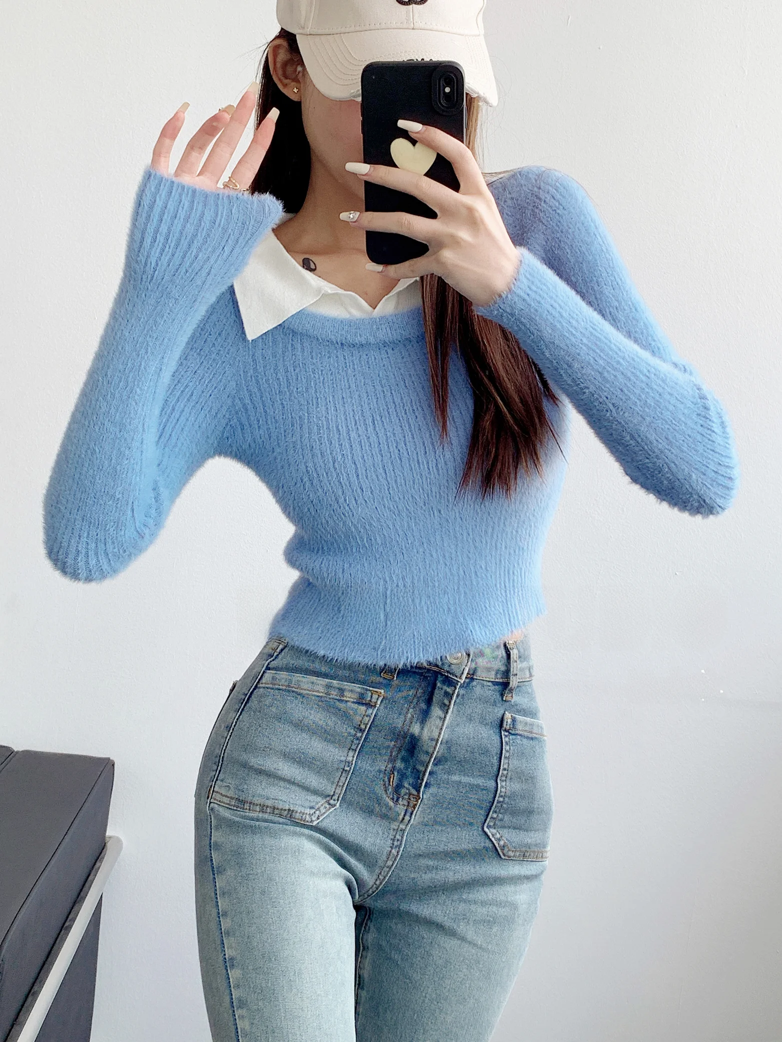 M3306 обманка из двух частей отворот длинный рукав трикотажная нижняя рубашка