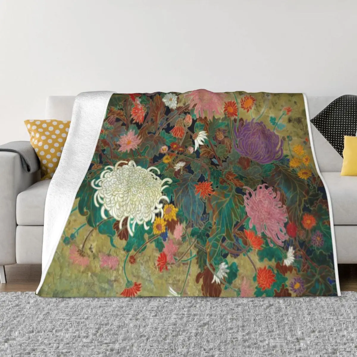 Цветочная японская картина: ультрамягкое одеяло из микрофлиса