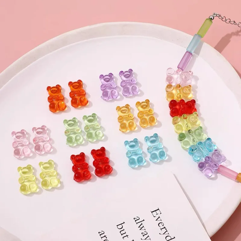 10Pcs 18.5x12mm Candy Color Mini Bear Charms Acrylic Cartoon Transparent Pendant  For Necklace Bracelet Earrings Jewelry Diy