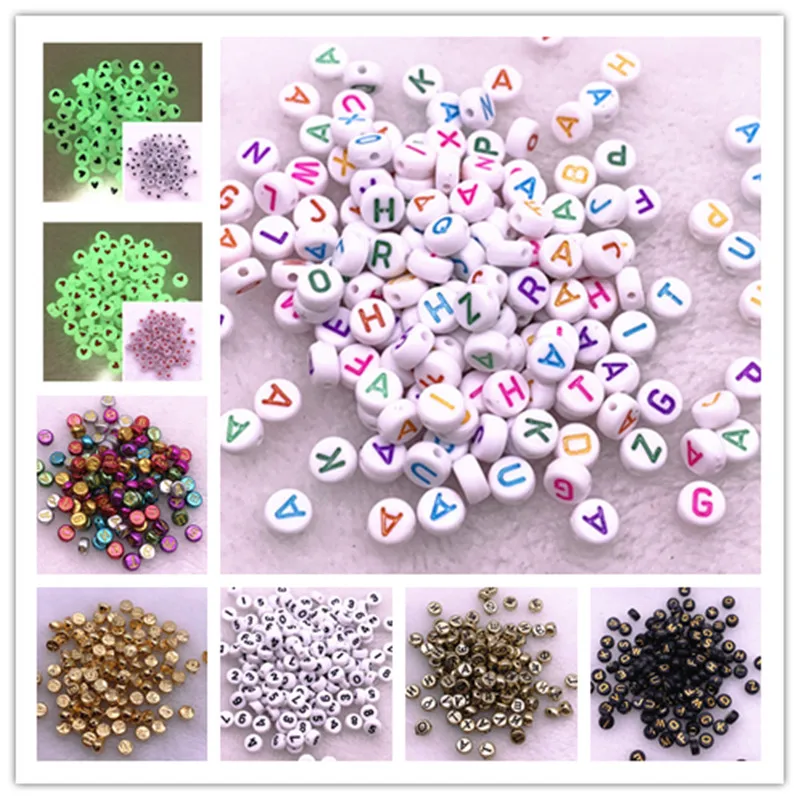 

100pcs/lot 7x4mm Multicolour Round Alphabet/ Letter Acrylic Loose Spacer Beads for Jewelry Making DIY Bracelet Accessories