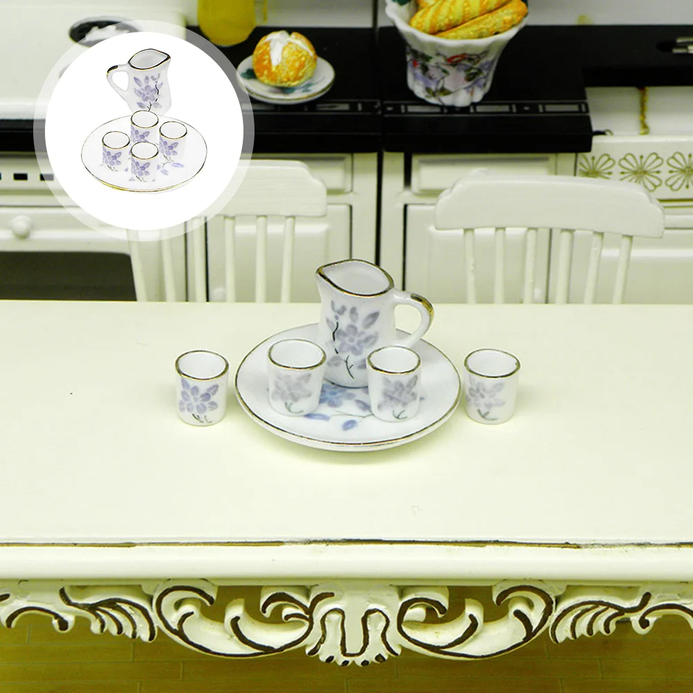 

1 Set of Micro Scene Decoration Mini House Ceramic Tea Set Decor Doll House Accessory