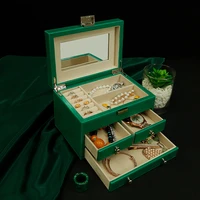 leather earrings jewelry box storage organizer case korean vintage multi layer jewelry storage box with lock wedding gift ideas