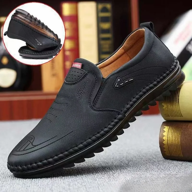 Men's Hand Leather Shoes Summer Hollow Breathable Casual Shoes Slip-on Soild Color Shallow Flat Driving Shoes Loafers for Men