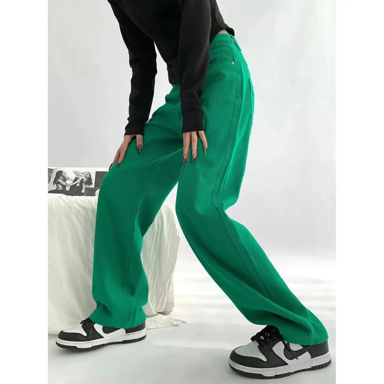 

2022 Женские винтажные стильные новые рандомные брюки зеленого/розового цвета, повседневные Модные рандомные брюки