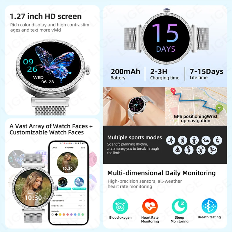 Фото LIGE Bluetooth Call GPS Смарт-часы 2025 Новый монитор кислорода в крови Женские умные часы с несколькими высотами и спортивным режимом Фитнес-трекер №2