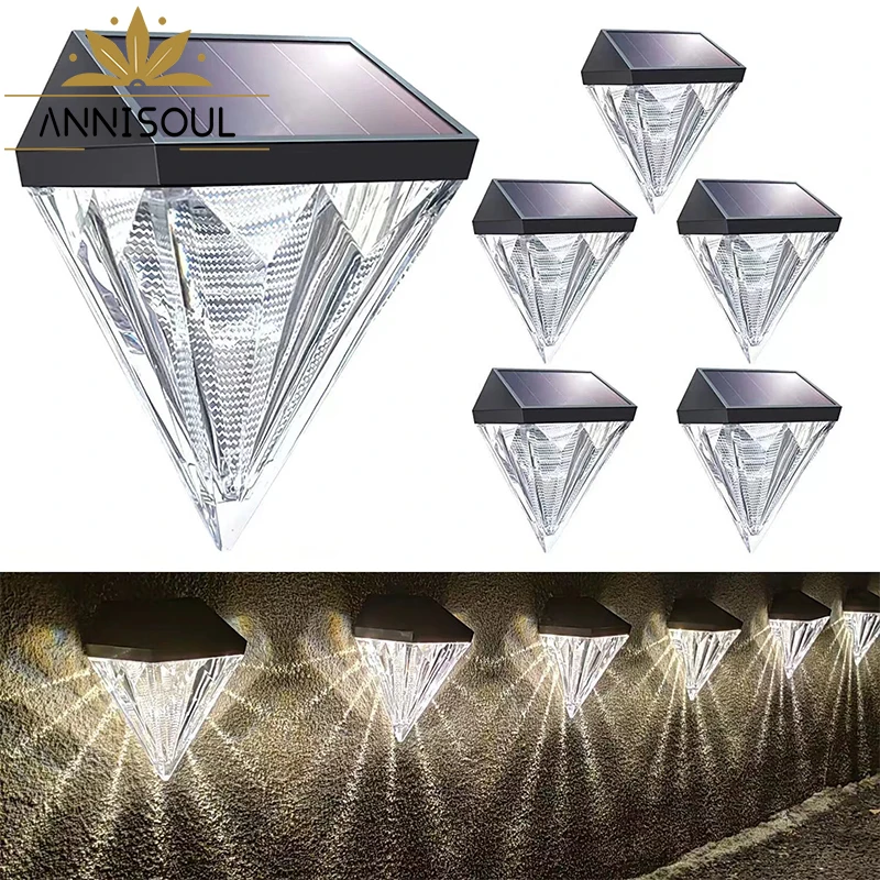 ANNISOUL 2022 New Solar Fence Lights Fence Lights Outdoor Wall Lights LED Diamond Lights Stair Lights Waterproof Step Lights