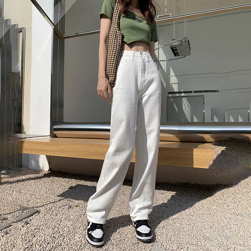 

Женские джинсы с высокой талией, джинсовая одежда с широкими штанинами, синяя уличная одежда, винтажные Качественные прямые брюки в стиле Х...