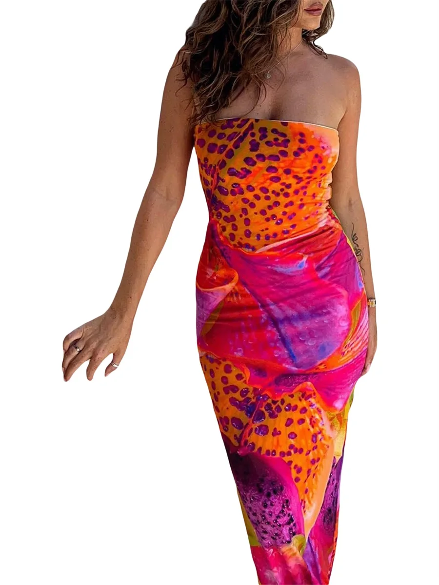 Новое модное женское платье-труба без бретелек с открытой спиной и леопардовым