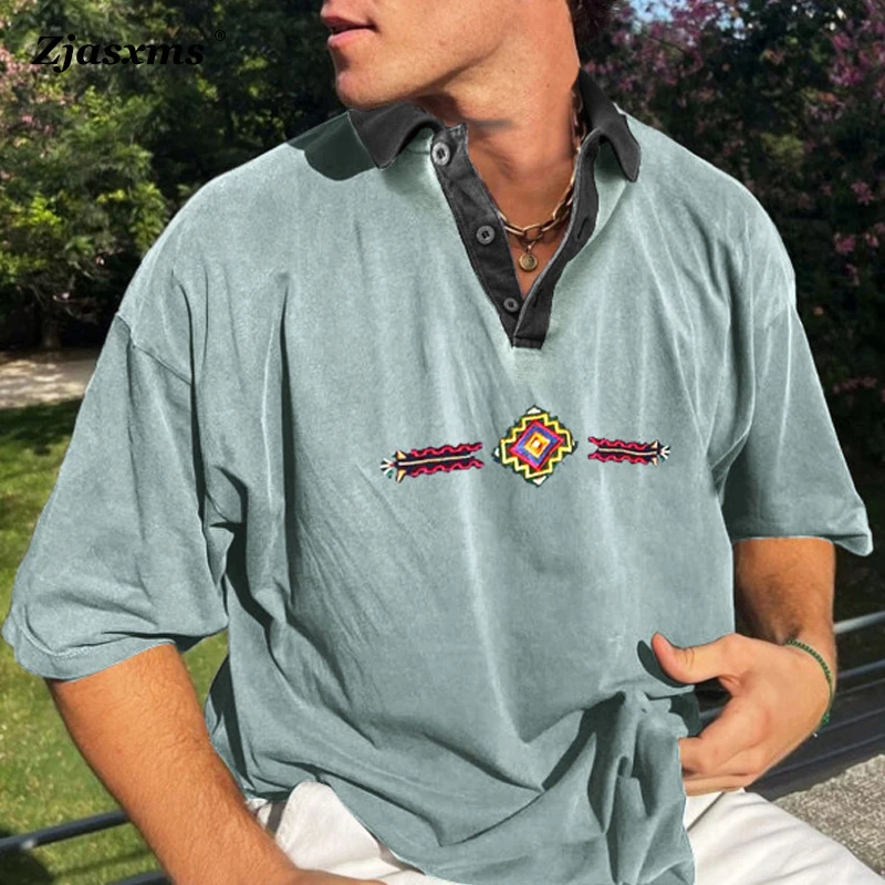 

Рубашка-поло мужская с графическим принтом, короткий рукав, пуговицы, лацканы, Свободный Топ, модная повседневная Уличная одежда в стиле ретро, лето 2023
