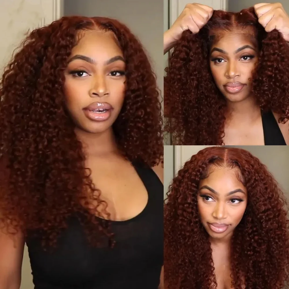 Reddish Brown360 Frontal Wig Deep Curly Glueless Wig Human Hair 5x5 HD Lace Closure Wig Stunning 33B Reddish Brown Wig for Women