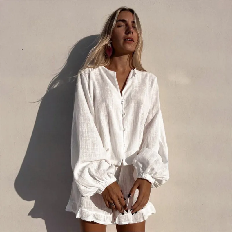 

Swimwear For Women Cover Up Swimsuit Beach Bathroom Outlet 2023 Summer Loose Two Piece Set Pajamas Cardigan Long Sleeve Lace