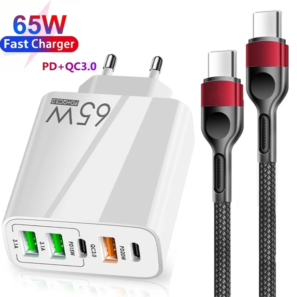 

USB C Charger Fast Charging 65W Type C Wall Charger PD QC3.0 Mobile Phone Adapter For iPhone Xiaomi Huawei Samsung ipad Tablet