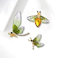 fashion simple insect dragonfly crystal brooch women retro rhinestone bee pin corsage holiday gift jewelry accessories wholesale