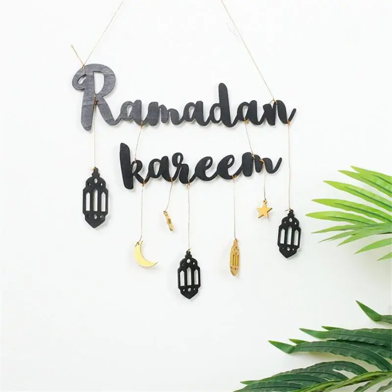 

Home Door Wood Plaque Sign Ramadan Kareem Decor Moon Star Hanging Pendant Wooden Craft Eid Mubarak Islamic Party Decoration